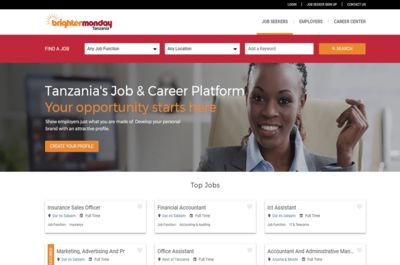 Screenshot of BrighterMonday Tanzania