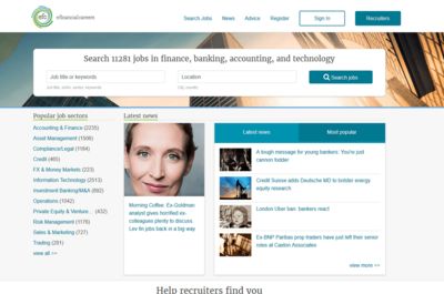 Screenshot of eFinancial Careers