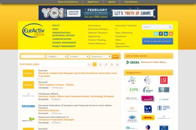 Screenshot of EurActiv JobSite