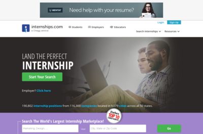 Screenshot of Internships