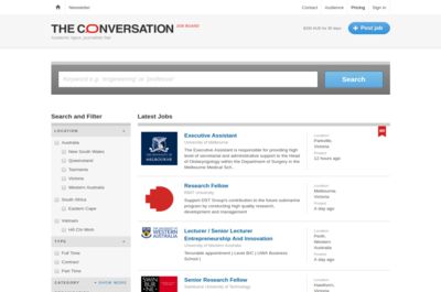 Screenshot of Jobs.theconversation.com