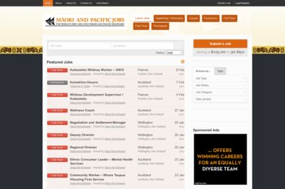 Screenshot of Maori and pacific jobs