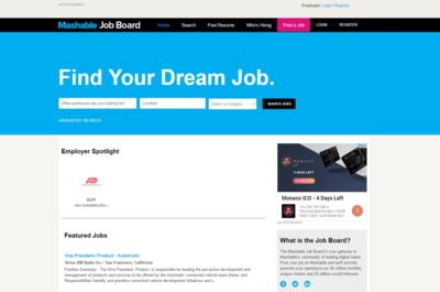 Screenshot of Mashable Job Board