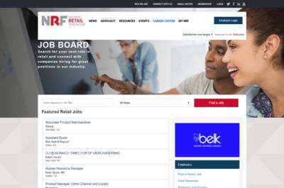 Screenshot of National Retail Federation Job Board