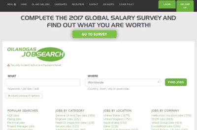 Screenshot of Oil and Gas Job Search