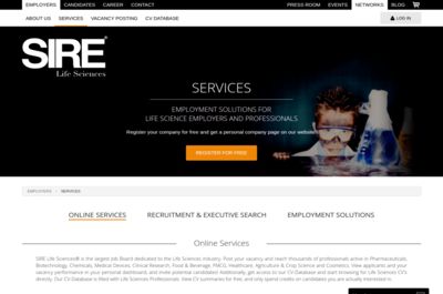 Screenshot of SIRE Life Sciences®