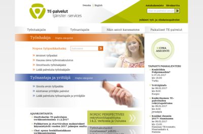 Screenshot of Te-palvelut
